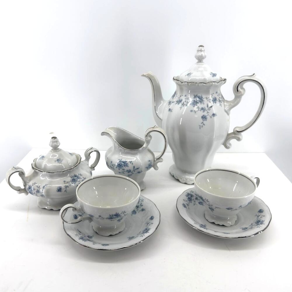 Johann Haviland Blue Garland Tea For Two 7 Piece Porcelain Set Bavaria Germany